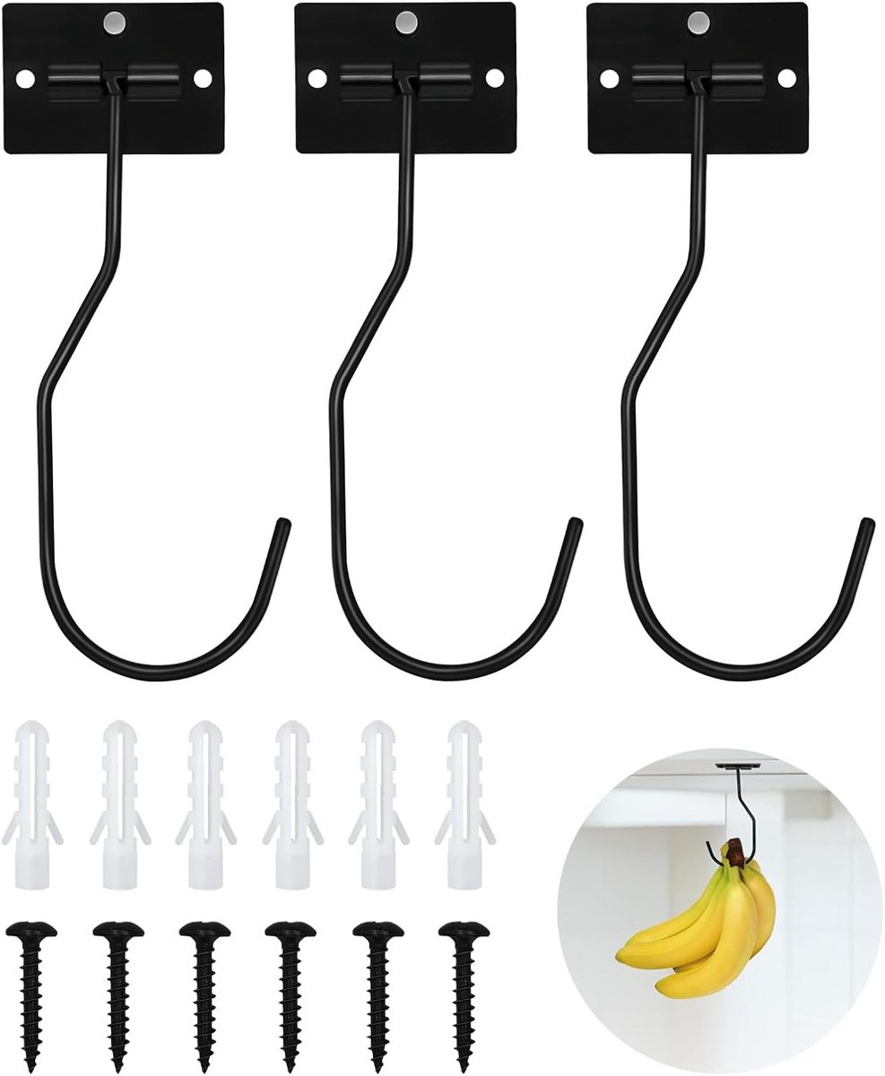 3 stuks banaanhouders zwart - ruimtebesparend en vershoudend