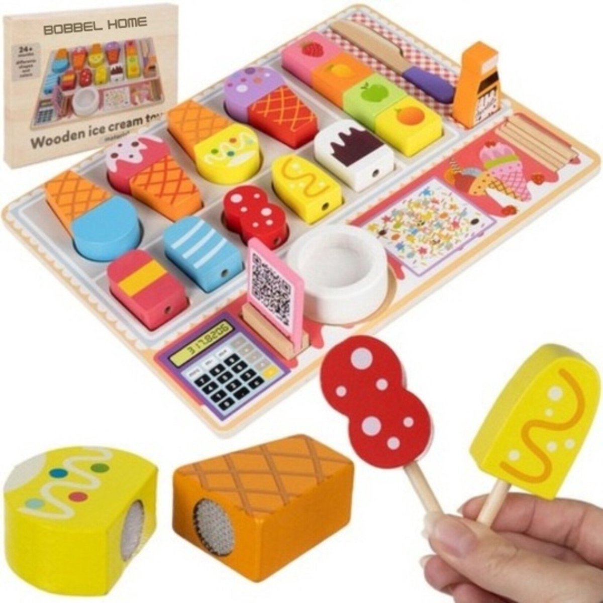 Bobbel Home - Houten ijs set - ijs set Speelgoed - Kinder ijs set - Houten Speelgoed - Kinder speelgoed - 32 Delig - Rollenspel Speelgoed Kinderen 3+