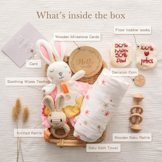 Luxe Houten Kraamcadeau Set voor Pasgeborenen, 8-delig met Knuffeldoek en Rammelaar van Bizzliss — afbeelding 3
