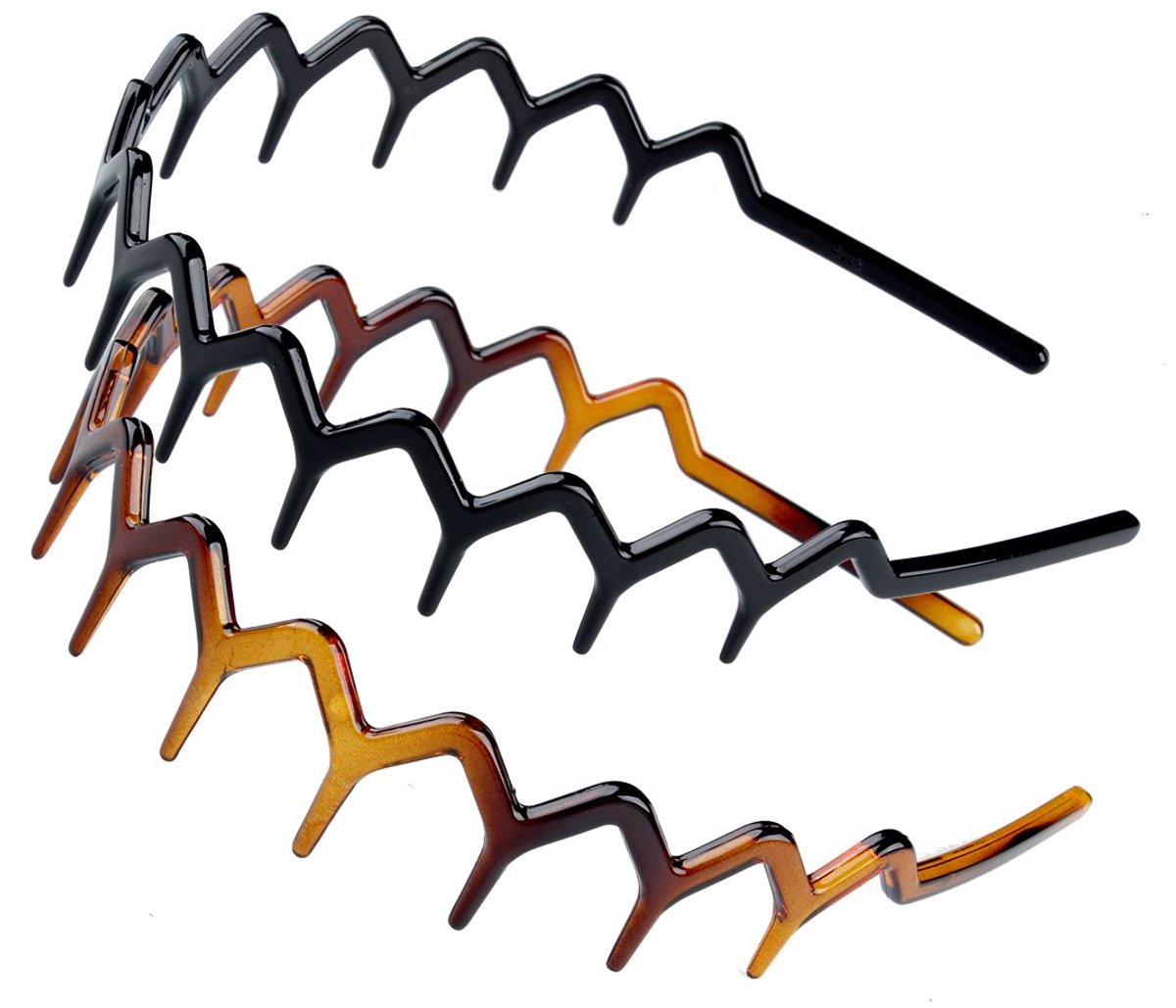 Haarband Dames - Zigzag Haarband - Geschikt voor Hardlopen - Haaraccessoires - Zwart en Bruin - Diadeem - 2 Stuks