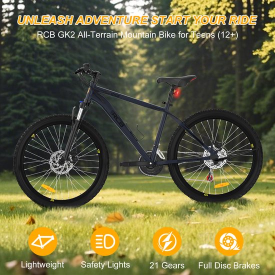 RCB GK2 26 inch Fiets voor Tieners - 21 Versnellingen - Licht Aluminium Frame –Roetzwart van RCB — afbeelding 5