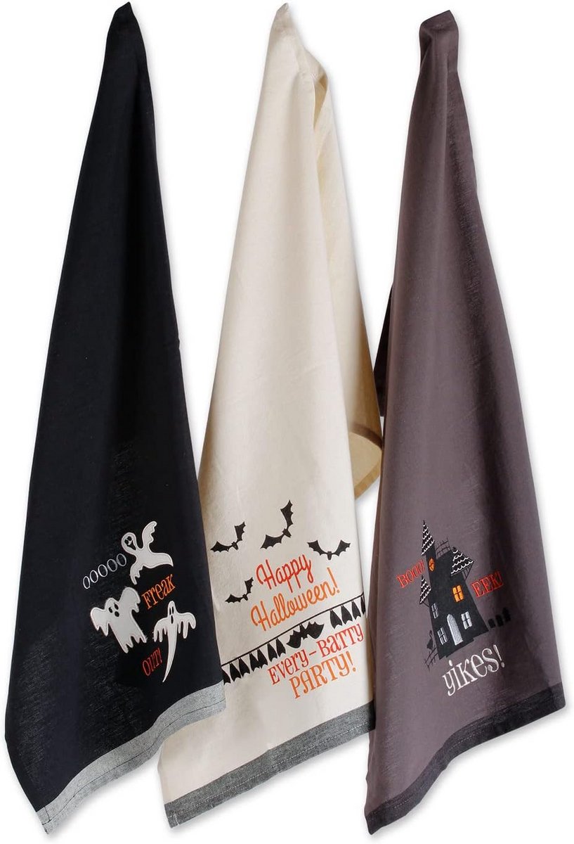 Set van 3 Keukendoeken Katoen - Absorberende en Sneldrogende Vaatdoeken Halloween