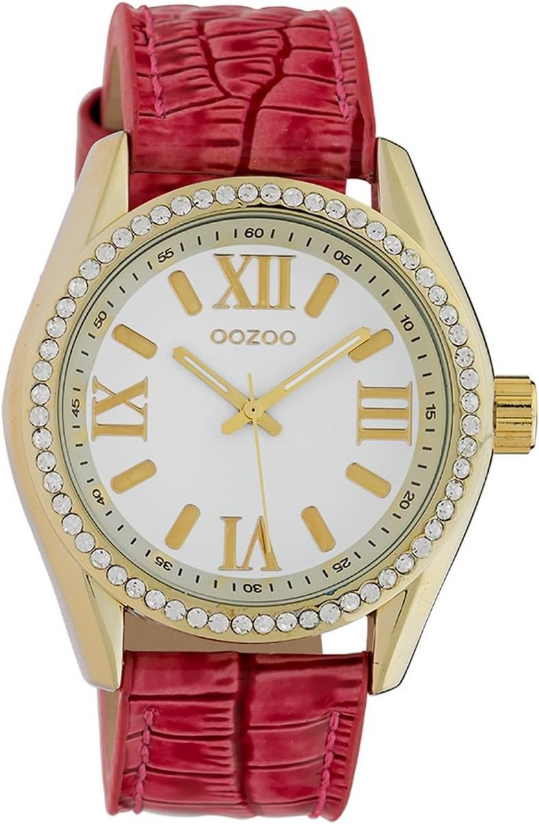 Dameshorloge Analoog met Roze Leren Band Groot 40mm Mineraalglas