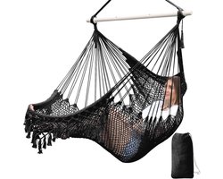 Super Grote Hangmat Stoel - Zacht Katoenen Touw Weven, Opvouwbare Sterke Metalen Spreader Bar, Brede Zitting, Geschikt voor Binnen en Buiten