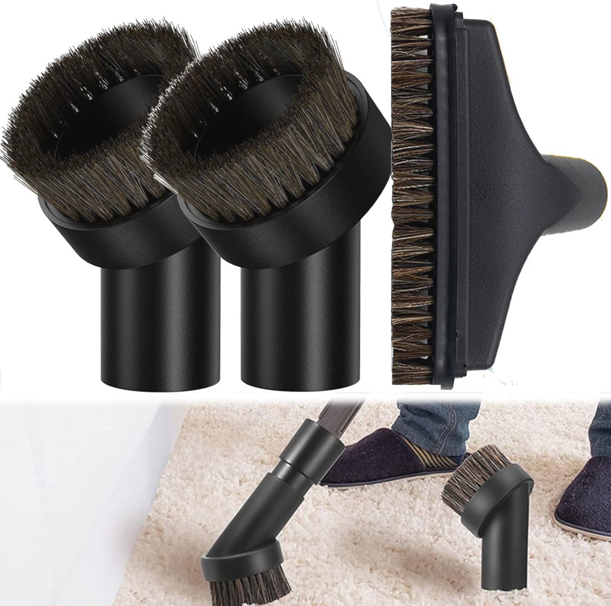 Universele Stofzuigerborstel 32 mm - Meubelborstel voor Stofzuiger, Geschikt voor Paardenhaar en Diverse Reinigingsklussen