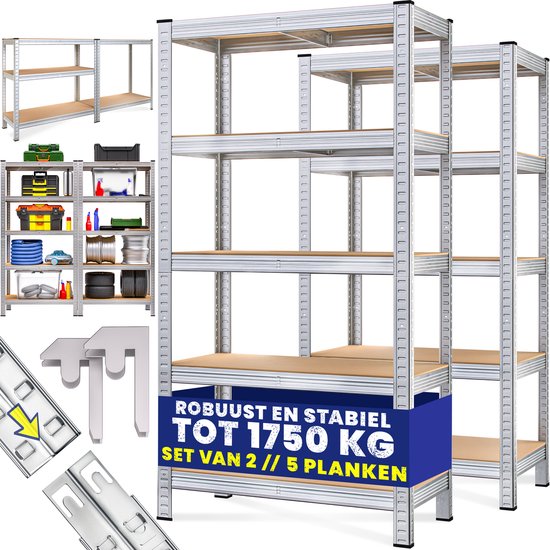 Rack de stockage en métal jusqu'à 875 kg, 180x90x40cm, lot de 2