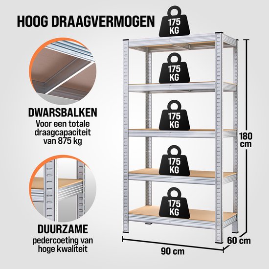 Rack de stockage en métal jusqu'à 875 kg, 180x90x40cm, lot de 2