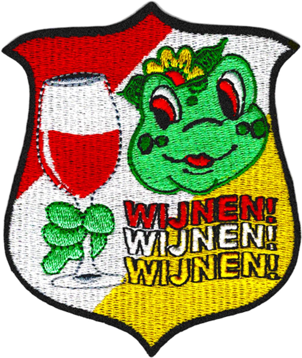 Embleem ''wijnen wijnen wijnen'' carnaval, oeteldonk, carnavalsjasje, patch, strijkembleem, oetel