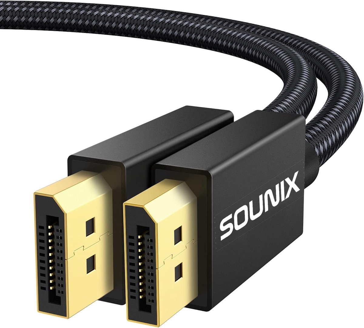 Sounix Displayport Kabel 2.1 - 16K@60Hz/8K@60Hz/4K@144Hz - DP 2.1 Kabel 40GBPS - 24K Gold Plated - 2 Meter - Zwart