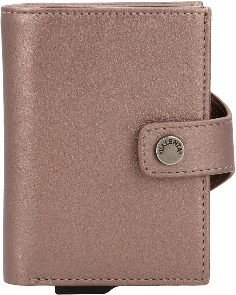 Valenta - Echt Leren Portemonnee - Pasjeshouder Uitschuifbaar - Koper Metallic - max 12 pasjes, briefgeld en muntgeld - RFID NFC - incl. Luxe Cadeaubox