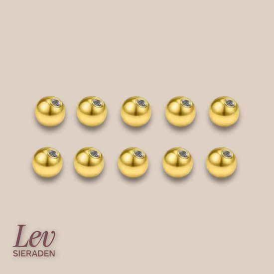 Lev Bijoux - 1,6 x 4 mm - Boules de piercing en titane - SET de 10 - Couleur or - Boules de piercing - Piercing téton - Langue - Nombril