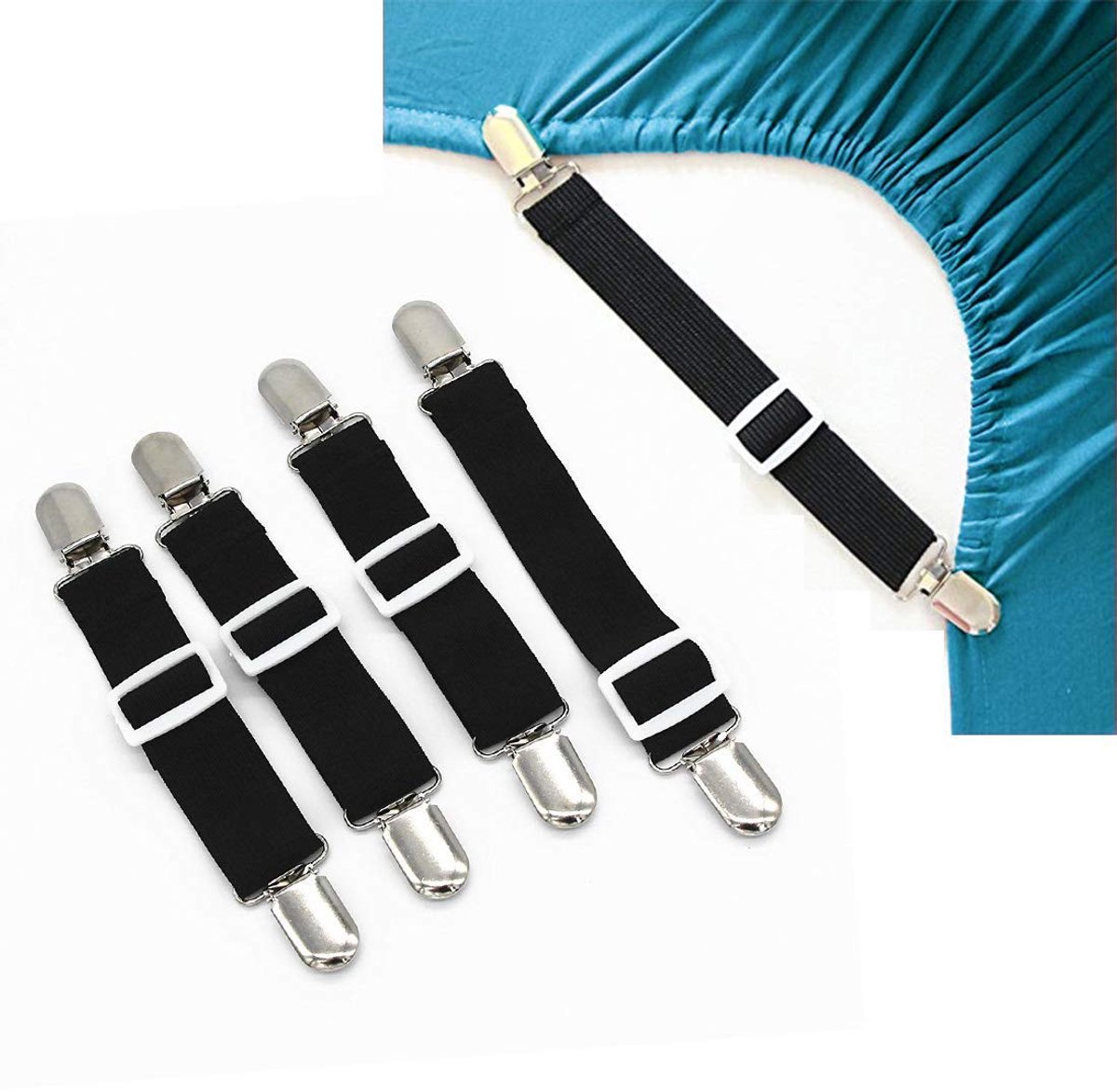 IMPERATORIS® Bedlaken Spanners - Lakenspanners - Elastische Bretels voor Hoeslaken - Verstelbaar - Voorkomt Verschuiven - Set van 4