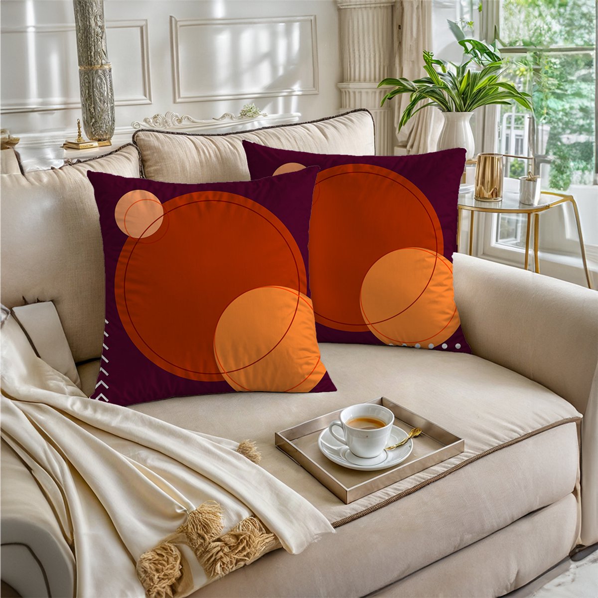 Boraboi Luxe Decoratieve Kussenhoezen set van 2 , Zachte Suède Touch- 45x45 cm -(Pruim Kleur,Orange,Geel)