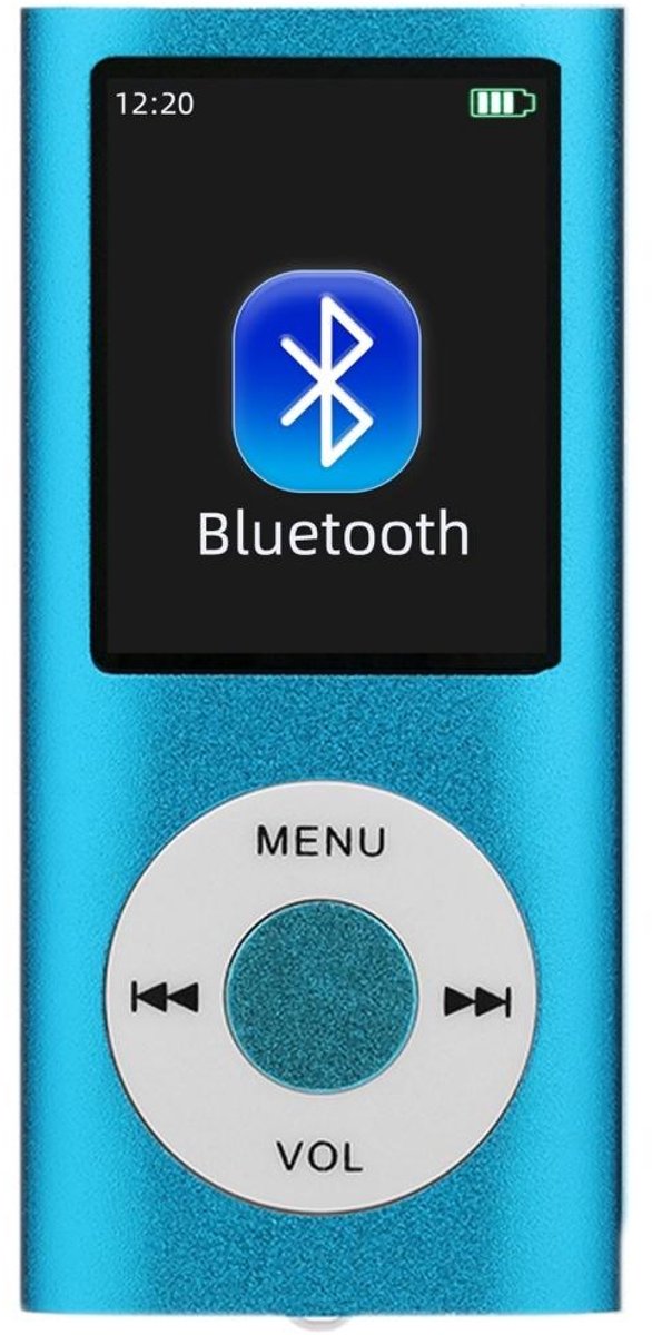 EXCITAT Bluetooth MP3/MP4-speler - Muziekspeler - Draagbaar - Verliesloze audiokwaliteit - Met luidspreker - Met 32 ​​GB geheugenkaart en oordopjes - Perfect voor Sport en Wandelen - Blauw