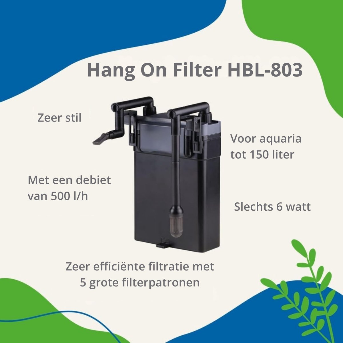 AquaOne HBL-803 hang-on filter 500 l/u voor aquaria tot 150 L