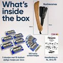 Barbiersmes met bruin houten handvat en een set van 100 Dorco dubbelzijdige scheermesjes.