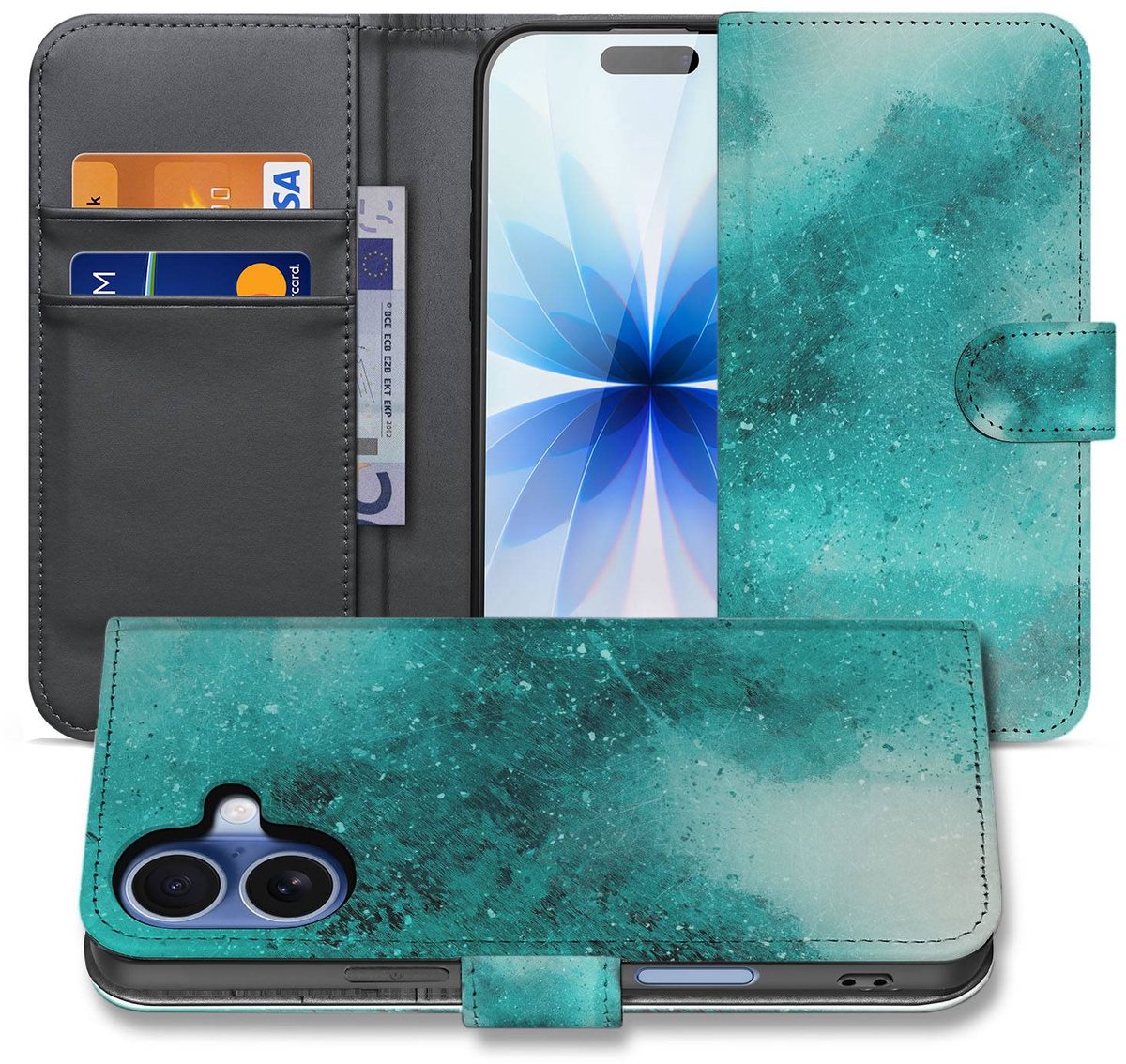 Apple iPhone 17 Bookcase Hoesje Painting Blue Met 3 Pasjes