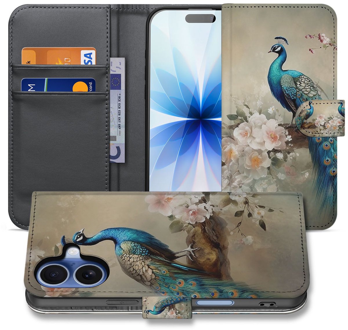 Telefoonhoesje Met Pasjes Vintage Pauw Design Voor Apple iPhone 17