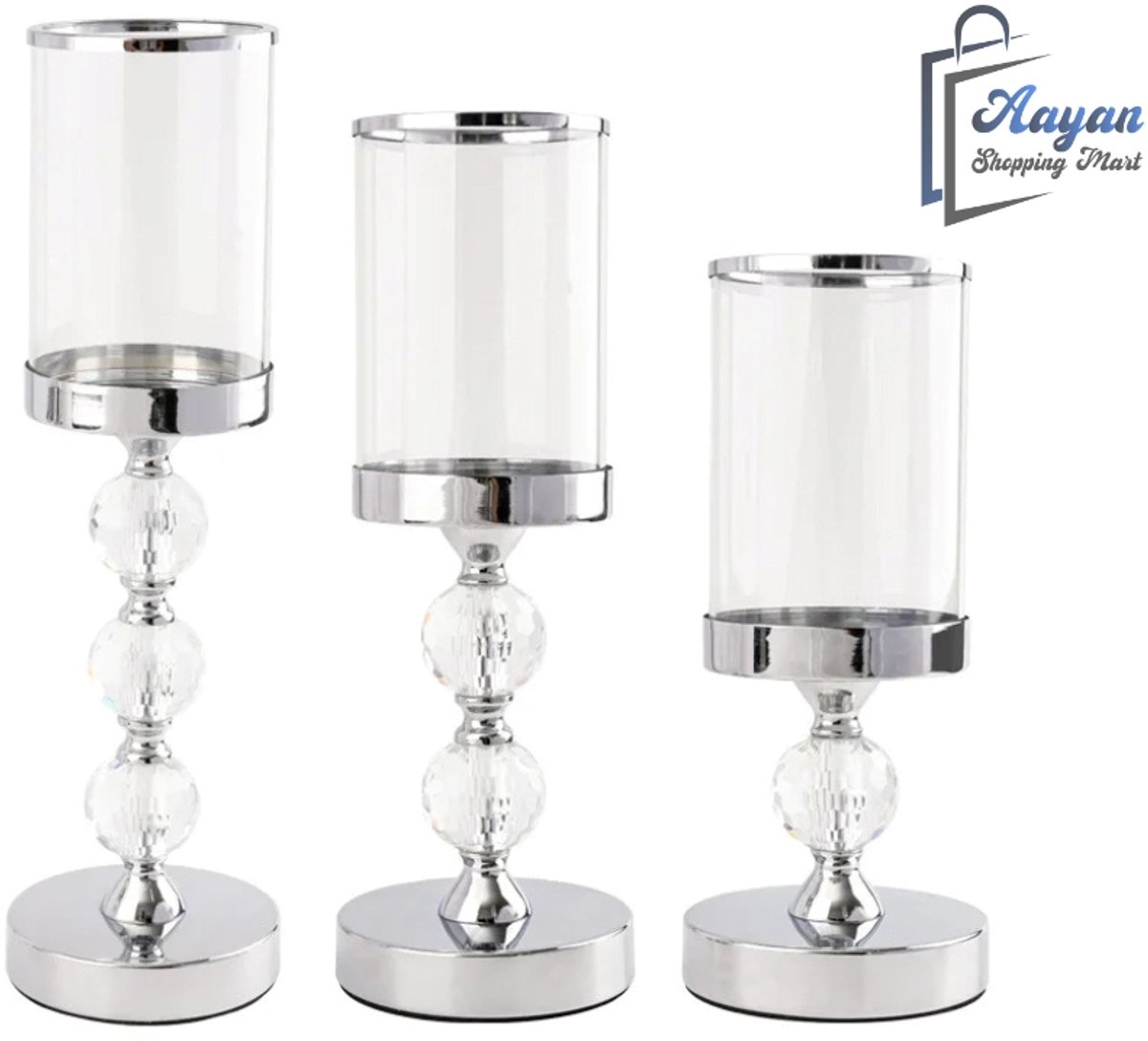 glamour kaarsenhouders – metaal & kristalglas – kaarsenhouder – set van 3 – kaarsenhouder glas – 75525