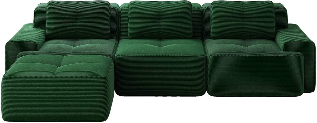 Cloud modulaire bank, L-vormige bank zonder frame, modulaire bank met voetenbank, modulaire Cloud bank, 3-zits corduroy Cloud bank voor de woonkamer, montagevrije bank, groen