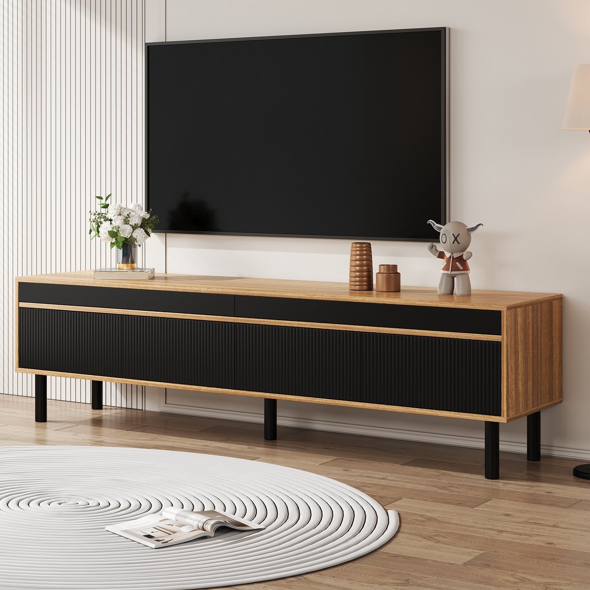 REDOM TV-meubel - MDF - met deuren - 170 L x 38W x 47 H cm / Black Zwart
