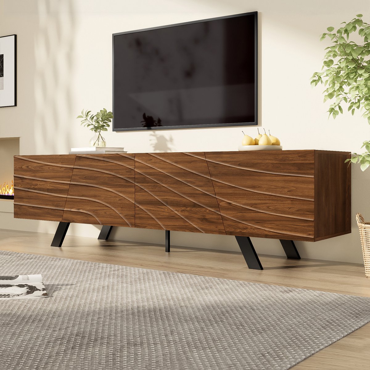 REDOM Lowboard - modern ontwerp - opbergruimte - 160 × 39 × 50.5 cm Walnussholzfarbe Okkernoot