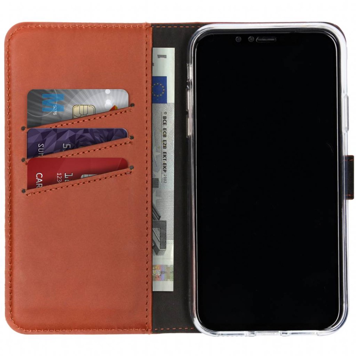 Selencia Hoesje - Geschikt voor Apple iPhone XR - Echt Lederen Bookcase - Bruin