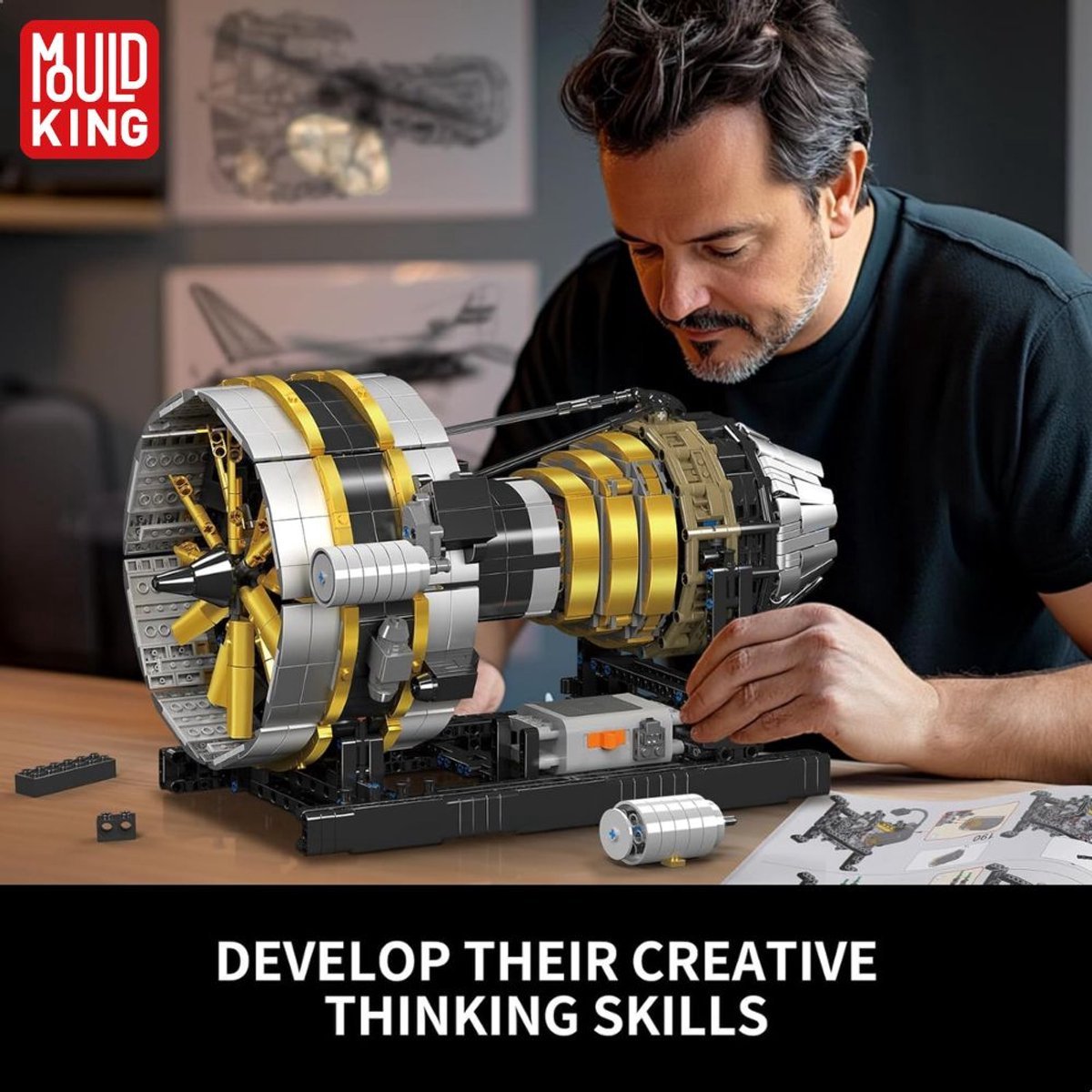 Mould King - 10141 Icons Technic Vliegtuig Straal motor | Speed champions modelbouw | Creator classic bouwpakket compatibel met lego of mega bloks | Technische speelgoed ideas voor expert volwassenen & kinderen | 2256 bouwstenen modelbouw — afbeelding 4