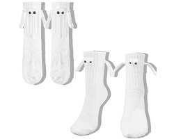 yumcute 2 Pairs Funny Magnetic Black and White 3D Socks, Hand in Hand Socks with Magnet, Funny Gift for Couples, Friends, Family