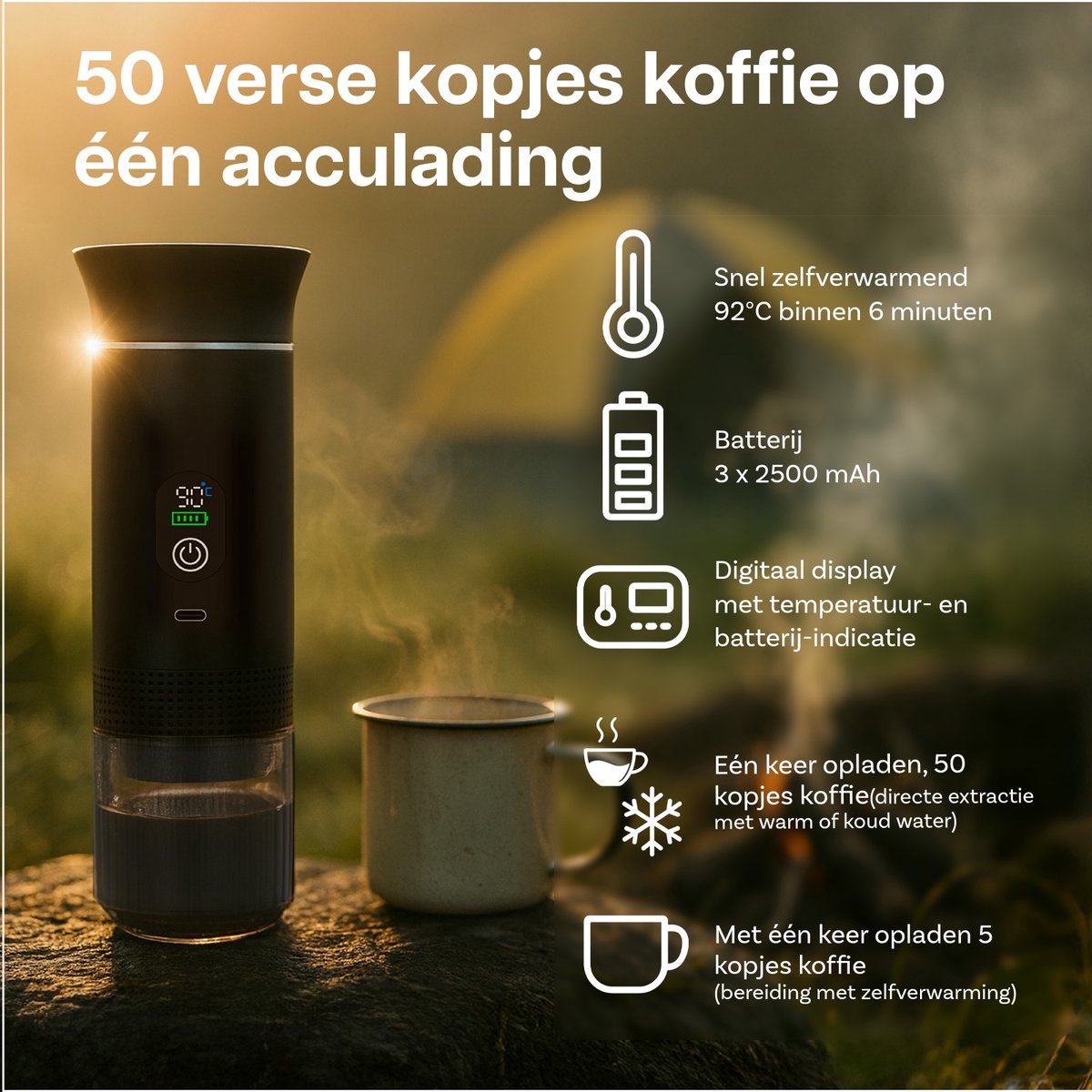 Draagbaar Koffiezetapparaat voor Onderweg van MMOBIEL - 12 Volt Portable Koffiemaker Camping- Oplaadbaar USB-C - Koffiecups & Gemalen Koffie Espresso - Lungo - Nespresso - Camping Gadget — afbeelding 2