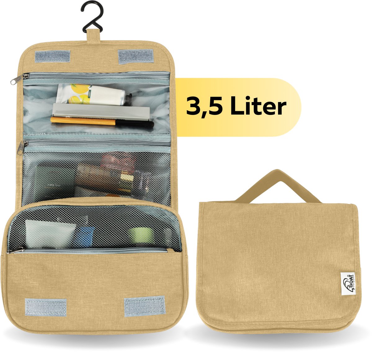 GOAT Outdoor Toilettas 3,5L - Met ophanghaak - Waterdicht - Ruim - Compact - Toilettas dames & heren - Unisex - Reis toilettas