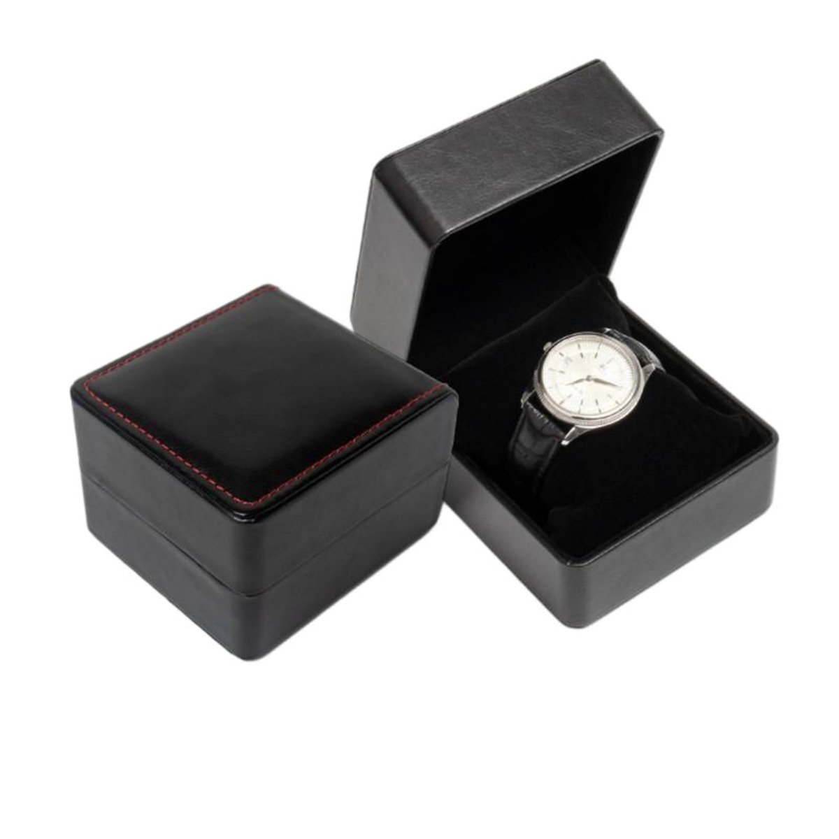 Horlogedoos met afgeronde hoeken - 10*11*7 cm - Horlogeopbergdoos met één vak - Horlogedoos van PU-leer - Horlogeverpakkingsdoos - Draagbare opbergdoos voor horloges - Geschikt voor het opbergen van armbanden, horloges en sieraden