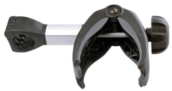 Pince de cadre Thule noire avec accents gris et argentés, avec une pince réglable.