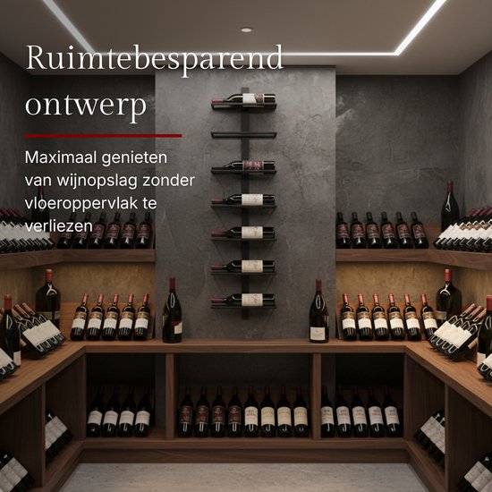 Mémoire® Réserve Wandwijnrek voor 9 Flessen – Luxe Wijnrek voor Aan de Muur – Stijlvolle Wijnopslag van Metaal – Verticale Wijnpresentatie – Ruimtebesparend Design – Perfect voor Woonkamer, Keuken en Wijnliefhebbers