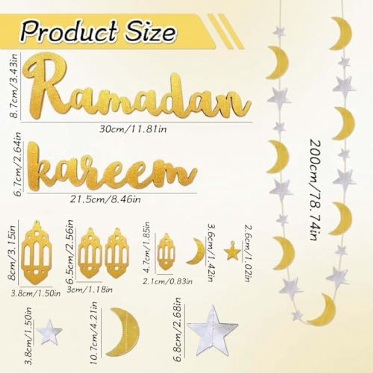 Gouden Ramadan Wandversiering Set met Maan en Sterren