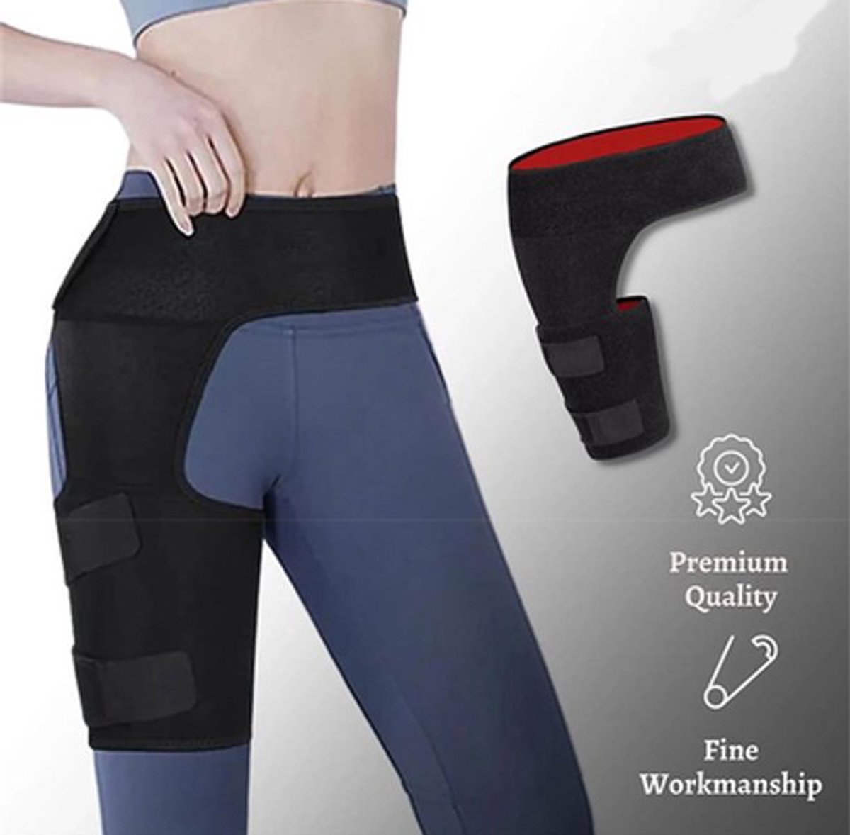 Ondersteunende banden - Heupbrace - Sacro-iliacale band - Voor mannen/vrouwen - Compressiebandage voor heup, dij, hamstrings en spieren - Scheenbeschermer - Eén maat