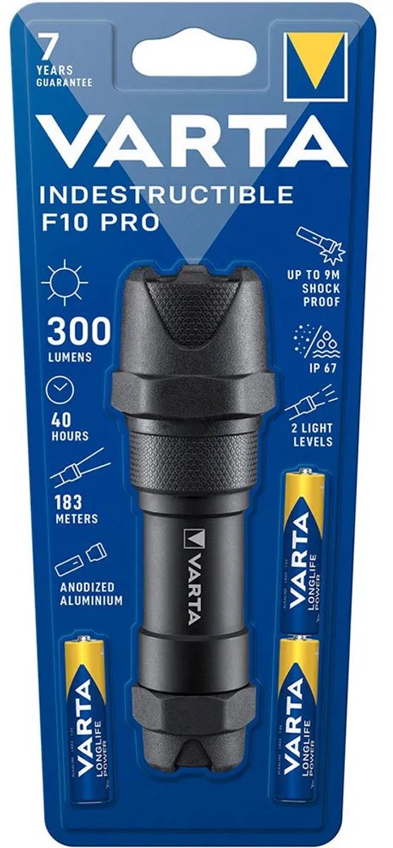 Bol.com Varta - Varta Indestructible F10 Pro LED Flashlight (Incl. 3X Longlife Power Aaa Batterijen, Geanodiseerd Type Ii Alumin... aanbieding