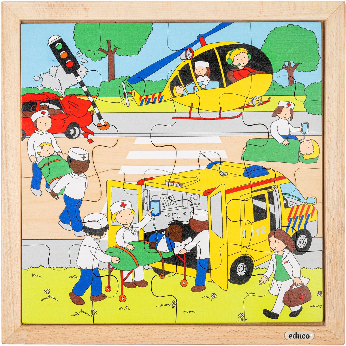 Actiepuzzel 34x34cm Ongeval 16 stukjes - Educo - Educatief speelgoed