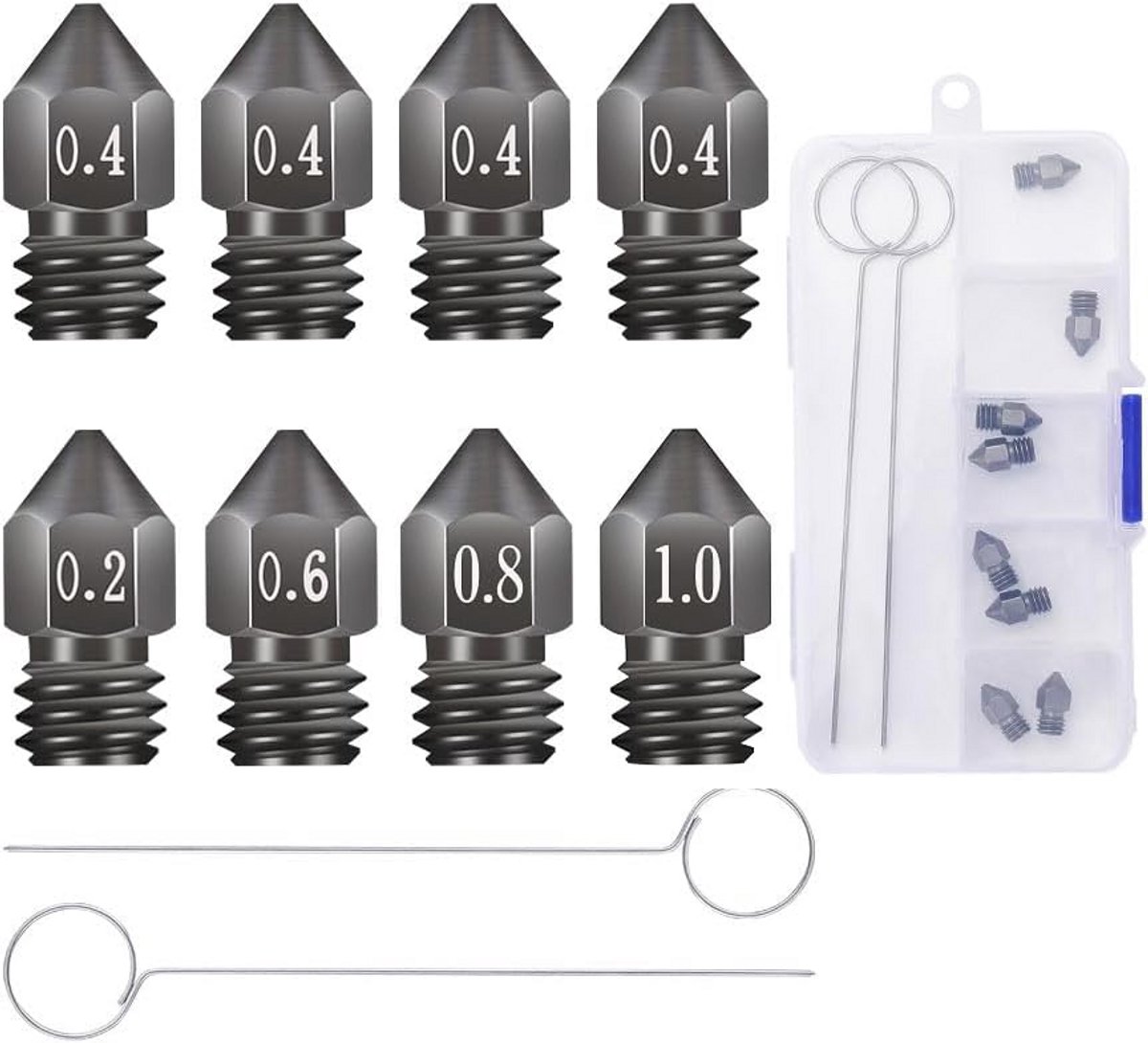 Upgraded 3D-printer MK8 Sproeiers - Geharde Staal, Volledig Metaal, Diverse Maten voor Ender en CR-10 Series