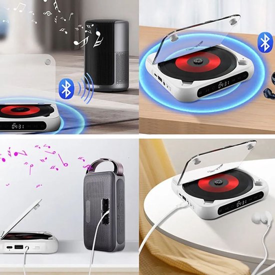 Draagbare Bluetooth-cd-speler met USB-C-snelladen - Ultradun en compact - Ondersteunt MP3/WMA-formaten - Geschikt voor zowel reizen als thuisgebruik - Wit — afbeelding 3