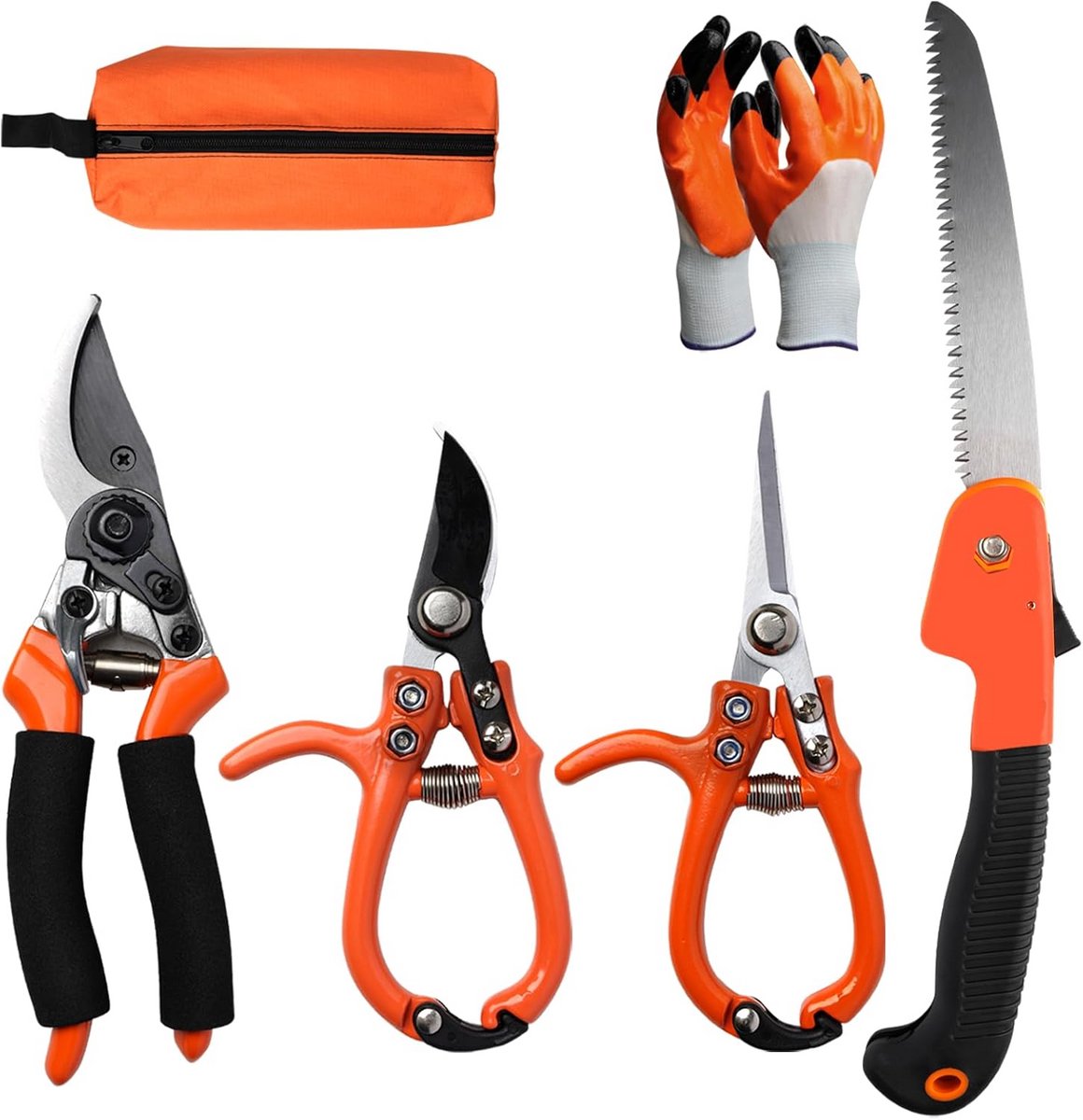 Complete 6-delige Boomschaarset met Bypass Snoeischaar, Zaag, Handschoenen en Opbergtas