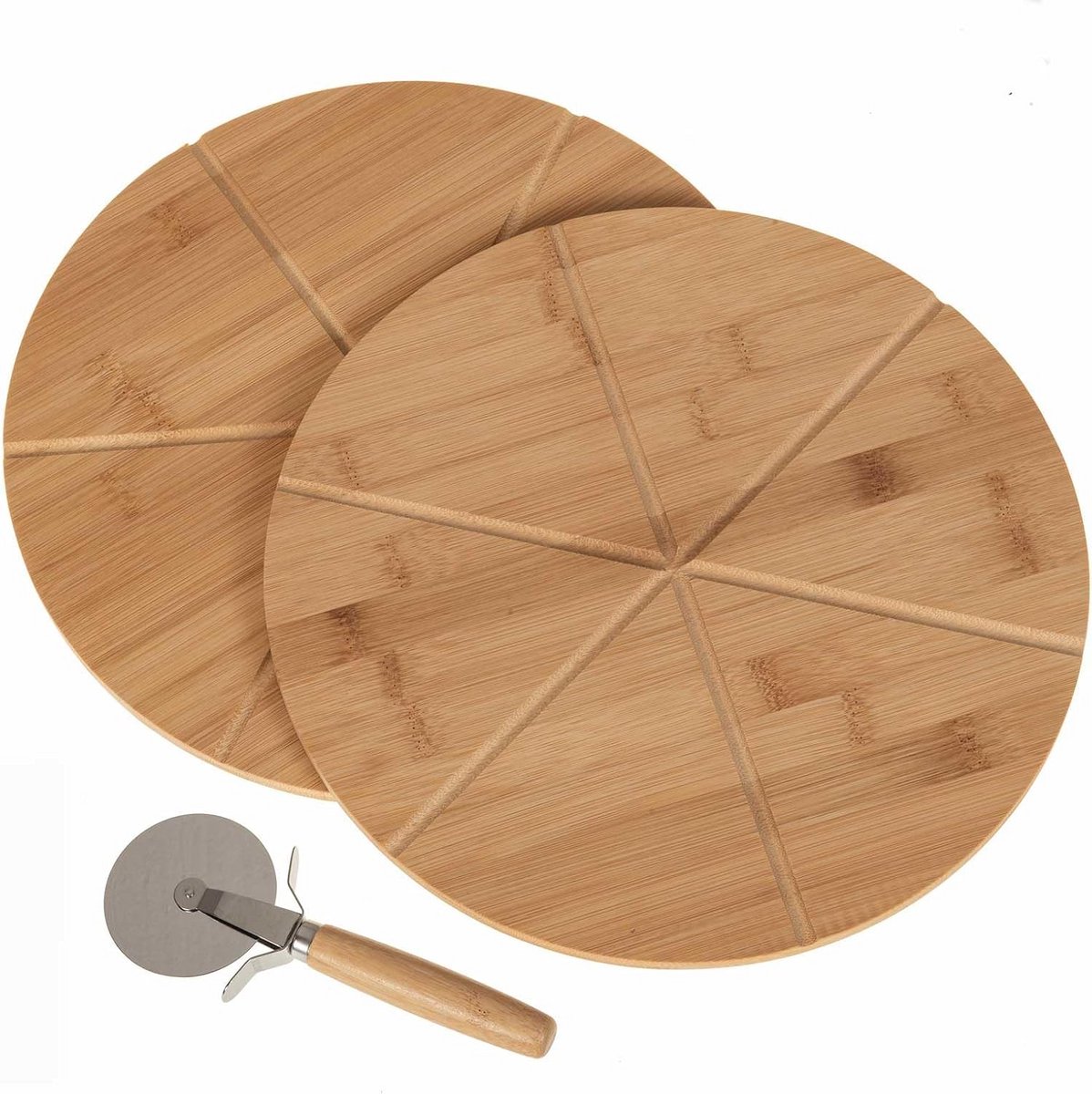 Pizzasnijplank Set van 2 met Pizzasnijder en Bamboe Snijplank