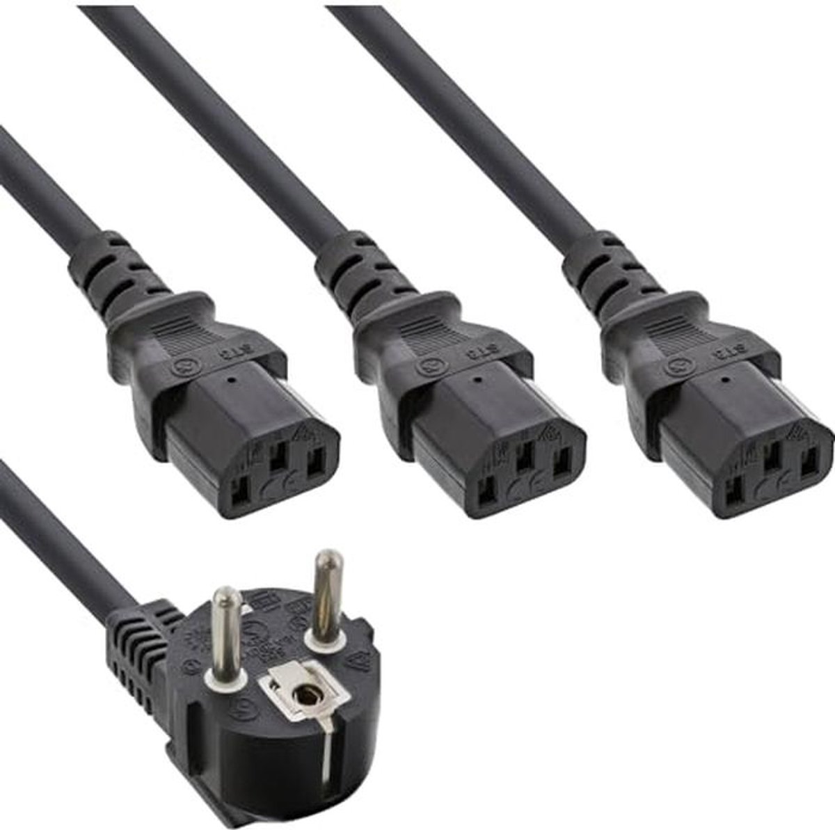 Net-Y-kabel 1 x geaarde stekker naar 3 x koudestekker - 1,8 m