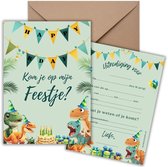 Uitnodiging Kinderfeestje 10 Kaarten + Enveloppen - Dino – Jongen & Meisje – Uitnodigingskaarten - Beschrijfbaar – Verjaardag Kind