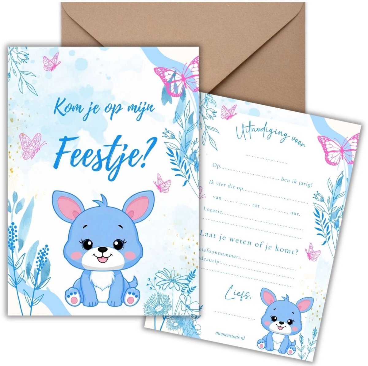Uitnodiging Kinderfeestje 10 Kaarten + Enveloppen - Tuki - Jongen & Meisje – Uitnodigingskaarten - Beschrijfbaar - Verjaardag Kind