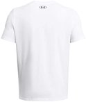 Achterkant van een wit Under Armour T-shirt met een zwart logo op de nek.