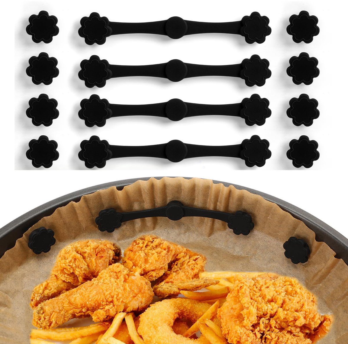 12 stuks siliconen magnetische gespen - voor airfryer - magneten voor het bevestigen van bakpapier om aanbranden van voedsel te voorkomen - magnetische blokken - zwart