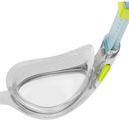 Detail van de afdichting en verstelknop van de Speedo Biofuse 2.0 zwembril.