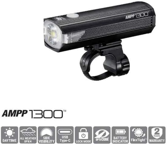 Cateye AMPP1300 Voorlicht - Lumens: 1300 - USB Oplaadbaar - OptiCube Lenstechnologie - 5 Lichtmodi - Zwart — afbeelding 2