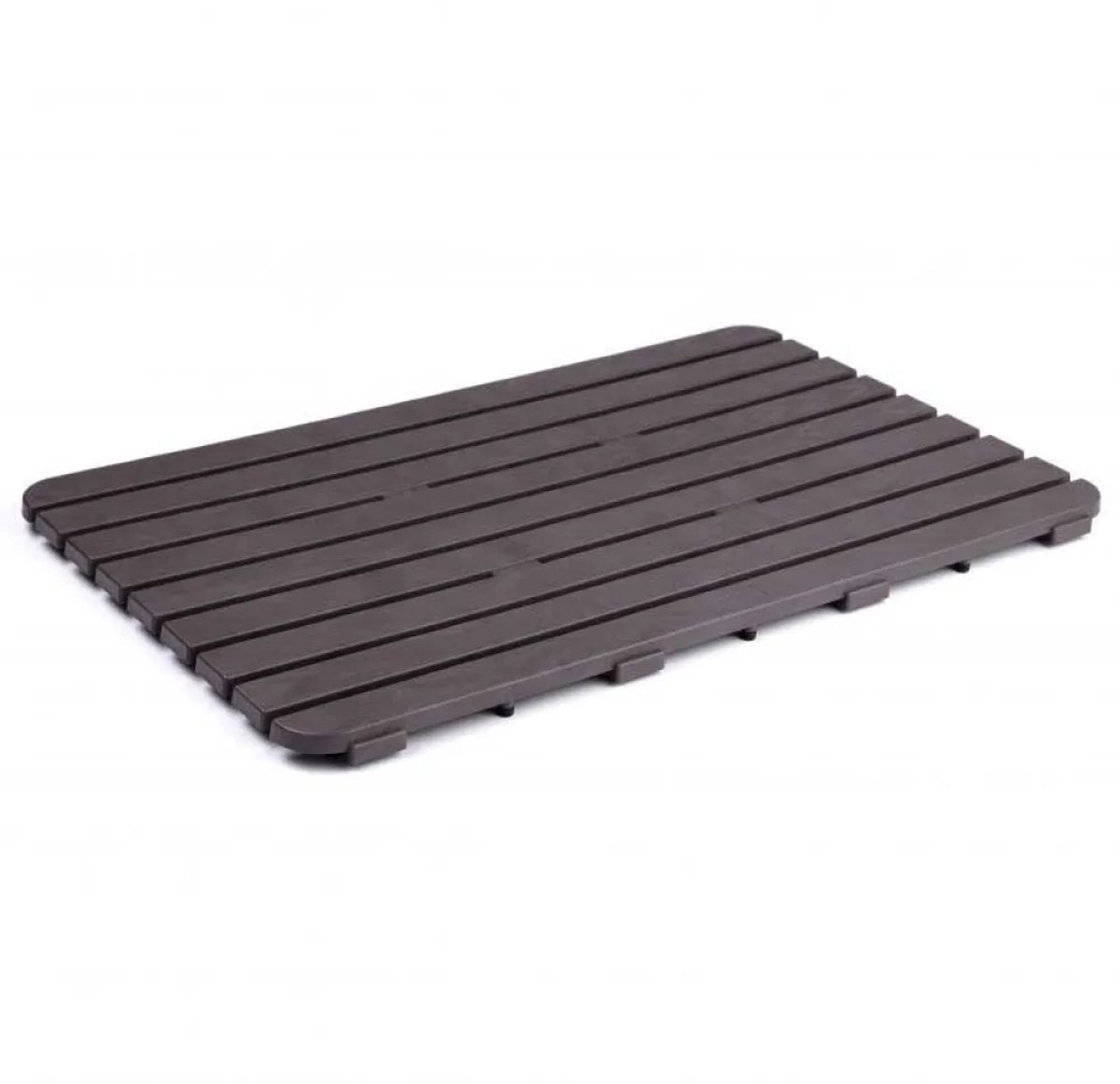 Doucheplatform, polypropyleen kunststof, houtlook, antislip, zonwering, met rubberen noppen, donkerbruin. Afmetingen 80 x 50 cm